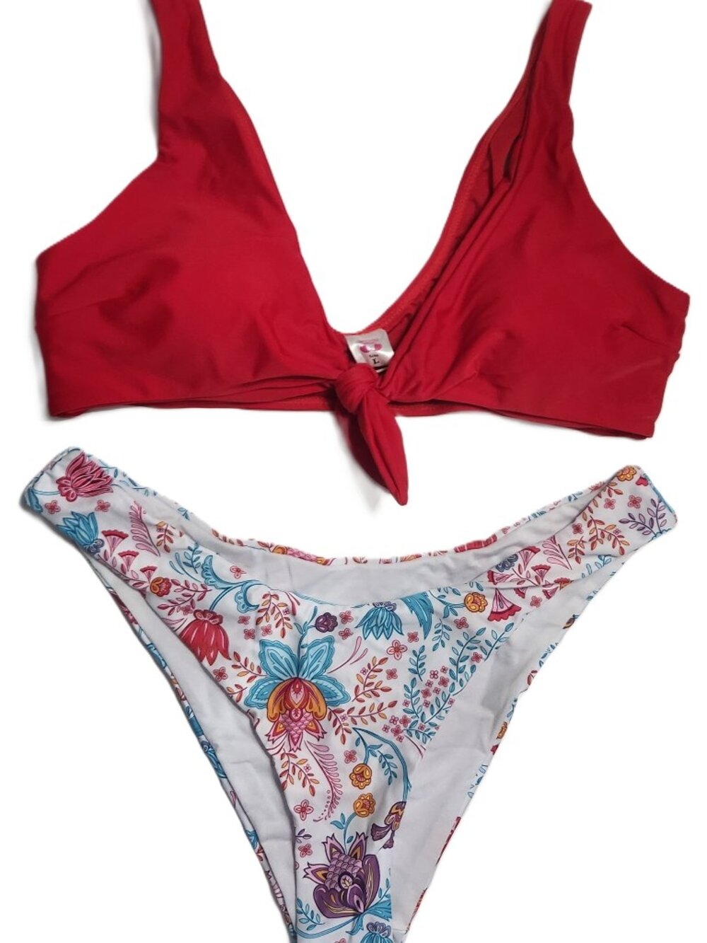 Women's Tie Knot Front Bikini Floral Print Bathing Suit - Size L